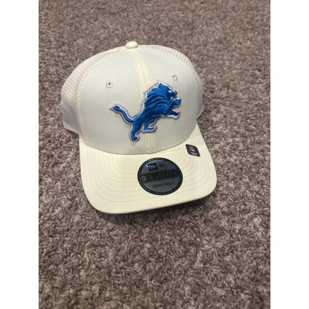 New Era 9SEVENTY‎ Detroit Lions Trucker Hat Mens Cream White Snapback NFL Cap
